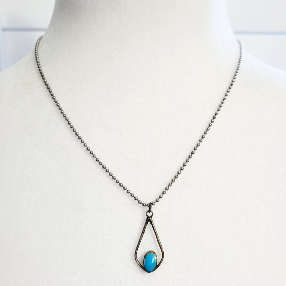 Vintage 925 Italy Teardrop Blue Enamel Chain